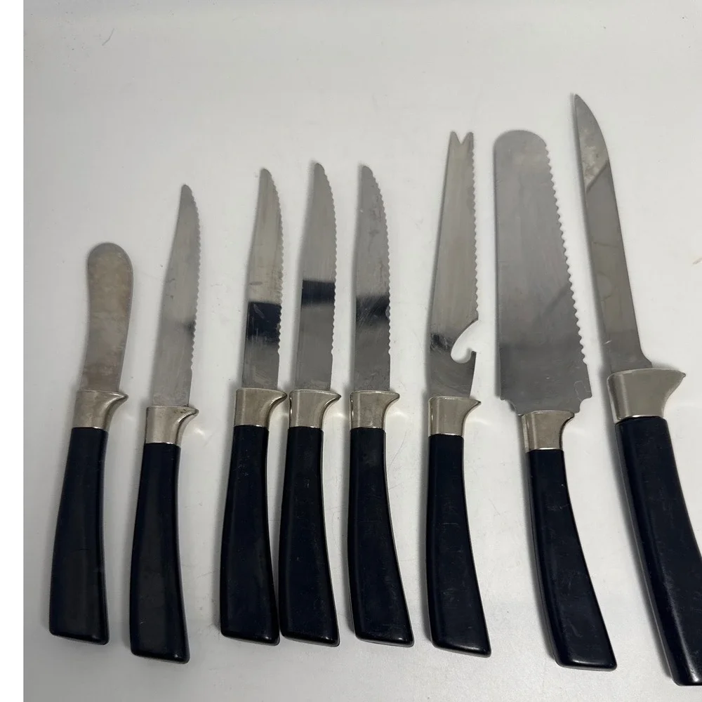 Lifetime Cutlery Knife Set Vintage 8pc Black Marble Gold Fleur De Lis Sheffield